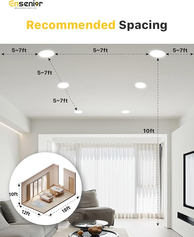Ensenior 16 Pack Ultra-Thin LED Recessed Lighting 6 Inch 6CCT with Junction Box, 2700K-6000K Selectable, 12W 110W Eqv, Dimmable Can-Killer Downlight, 1050LM High Brightness - ETL