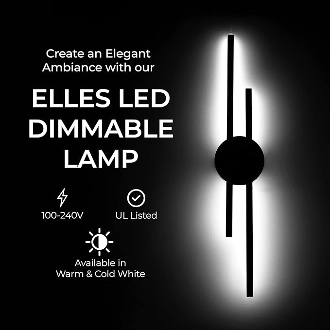 Ozarke Elles Minimalist LED Light Sconce, Modern Linear Wall Lamp, Black, Gold, Warm White, Cold White, UL Listed (Cold White 6000k - Dimmable, 25 inches Black Circle - Gold Bars)