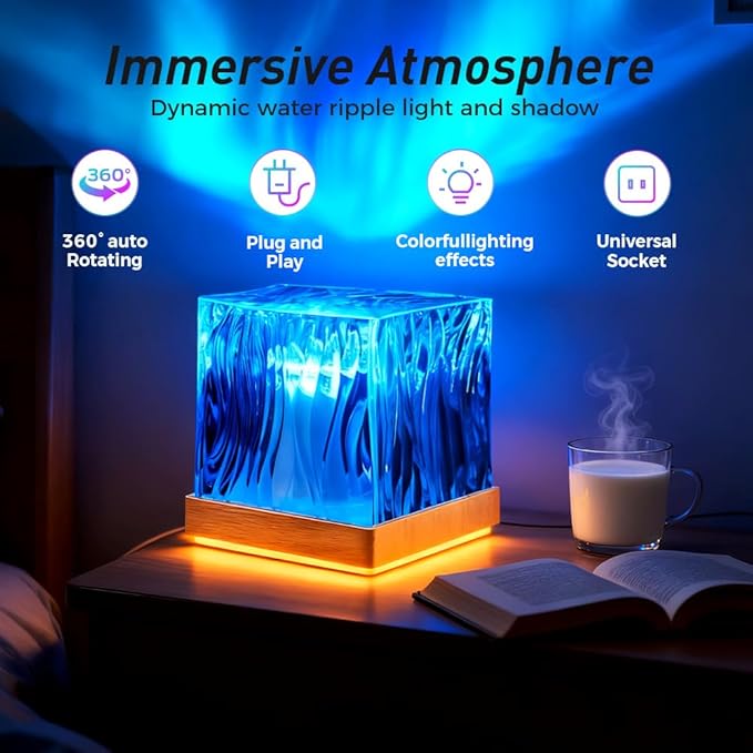 Aurora Borealis Night Light Projector, 16 Colors Rotating Water Ripple Northern Lights with Remote Control, Rechargeable Ocean Wave Projector for Bedroom Decor (Bluetooth Speaker)