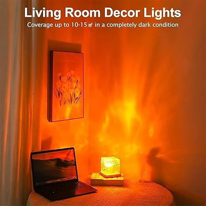 Magical Northern Lights Cube, Aurora Night Light Projector, Northern Lights Lamp with 16 Colors and Aurora Drift Effects for Your Room, Party Bed Room Decoration (Wood Base, Rechargeable)