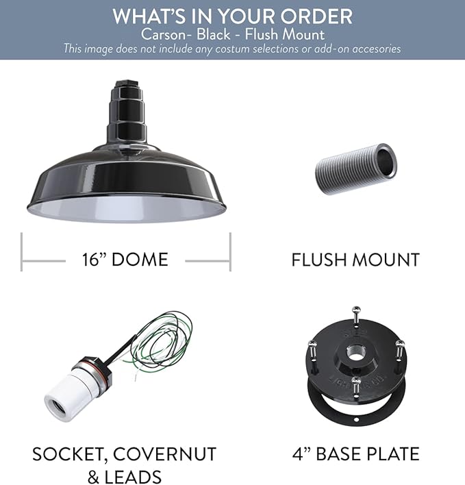 Steel Lighting Co. Carson Barn Light | Ceiling Mounted Pendant | 16 inch Dome | Flush Mount | Industrial Style Steel Light Made in America | Black Exterior/White Interior