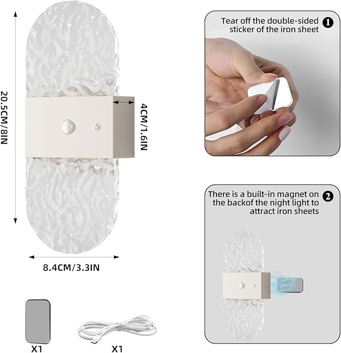 Magnetic Wall lamp Without Wiring,USB Charging Modell,Human-Sensing Ambient Night Light，led Wall lamp，No Wiring Required (Oval Style - White)