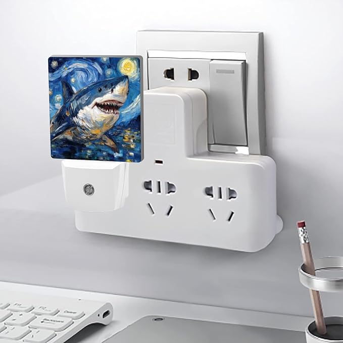 LED Night Lights Plug into Wall,Starry Night Great White Shark Decorative Night Lights Plug into Wall with Auto Light Sensor for Boys Girls Bedroom Decorative Nightlight Led Lamp