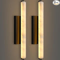 Alabaster Wall Sconces Set of Two, 25in Black Alabaster Sconce, Modern Spanish Natural Marble Sconces Lights, Rectangle Sconces for Bathroom Vanity Bedroom Living Room Staircases Hallway
