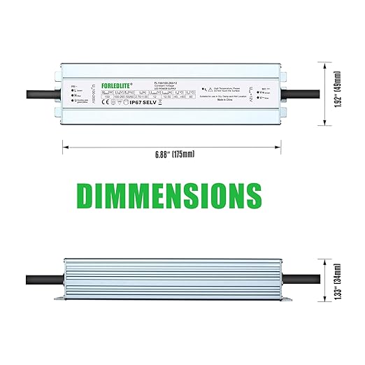 Wide Input 100~265V AC to DC 12V 150W Output IP67 Waterproof Constant Low Voltage LED Power Supply Transformer Driver with Preparation Input Plug for Outdoor Indoor LED Lights