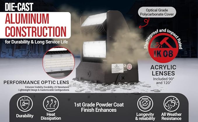 RuggedGrade 40W - Rotate III Series LED Wall Pack - 5,600 Lumens - 5000K Bright White - High Efficiency 140 Lumen per Watt - Outdoor LED Wall Light - White Housing - DLC 5.1 Premium