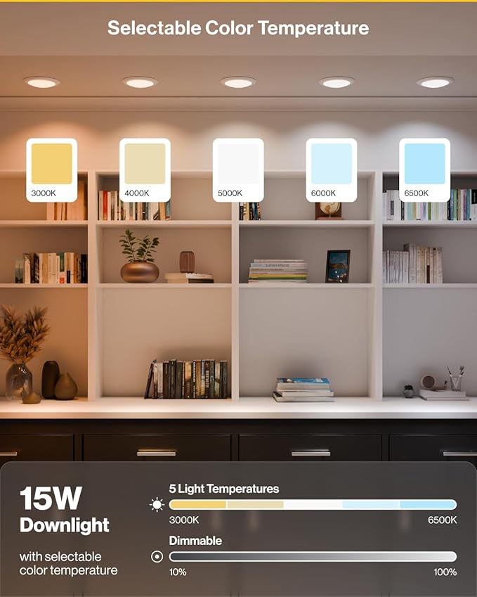 Sunco 18 Pack LED Disc Lights Ceiling 6 Inch, Flush Mount Disk Light, Recessed Can Lighting, 1050 LM, 15W (75W Equivalent), Selectable CCT 3000K/4000K/5000K/6000K/6500K, Dimmable, Damp Rated ETL