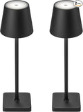 2 Pack Rechargeable Cordless Table Lamps, 5200mAh Battery Touch Table Light, Aluminum Shell Stepless Dimmable Portable LED Desk Lamp for Dinner/Restaurant/Outdoor Black