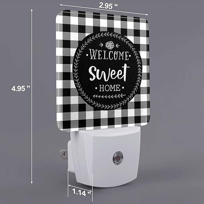LED Night Light,Welcome Sweet Home Wreath LED Night Light Plug into Wall with Dusk to Dawn Light Sensor White Energy Efficient Nightlight for Bedroom Bathroom Hallway Living Room Kitchen