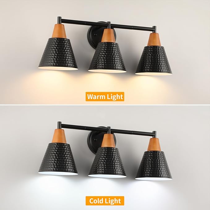 Black 3 Light Vanity Light, Vintage Industrial Bathroom Light, Suitable for Bathroom, Bedroom, Living Room