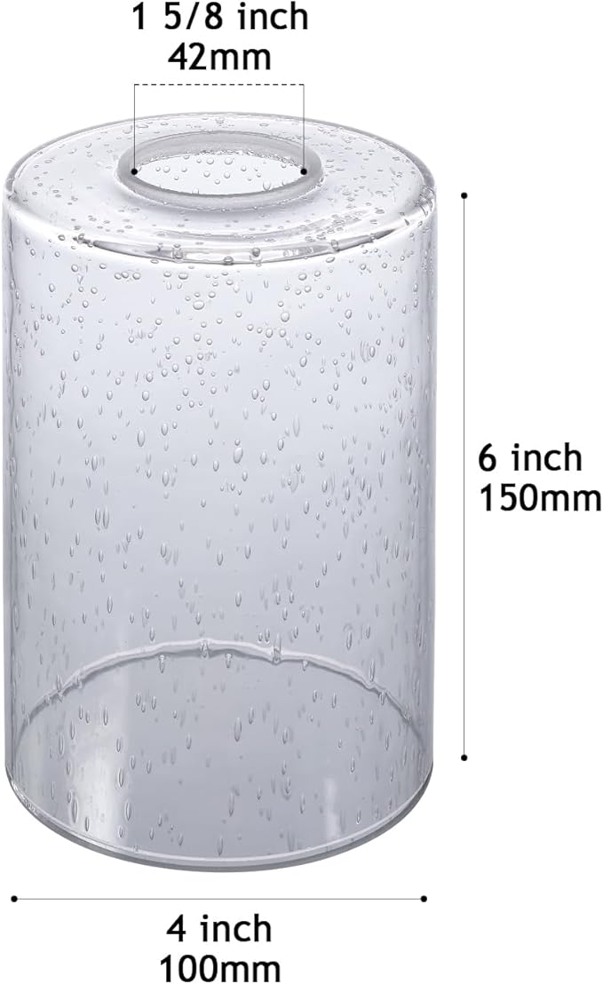 3 Pack Clear Bubble Glass Lamp Shade Replacement,4in Diameter 6in Tall, E26 Base 1-5/8 Inch Fitter, Cylinder Glass Globe Cover for Light Fixture