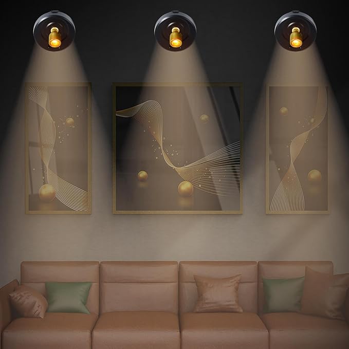 Battery Operated Spotlight, Wireless Picture Lights with Color Changing, LED Puck Light, Dimmable & Timer Accent Light with Remote, Stick on Display Lighting for Portrait Dartboard Painting Gallery