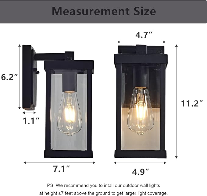 Black Outdoor Light fixtures 11" H Porch Lights Waterproof Exterior Lighting Fixtures Wall Mount for House Garage Porch Patio,1 Pack