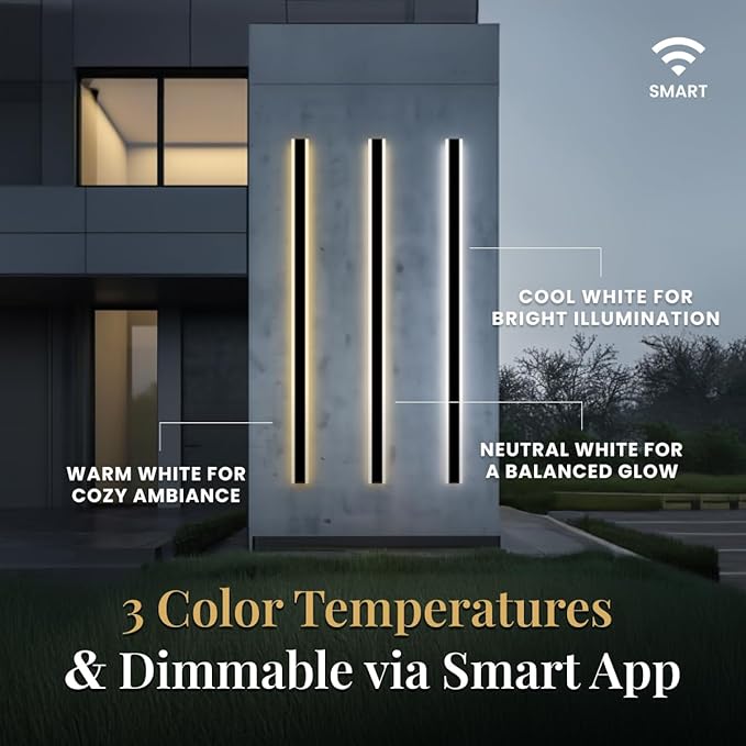 𝗠𝗢𝗗 𝗟𝗜𝗚𝗛𝗧𝗜𝗡𝗚 Waterproof Outdoor Wall Light with Smart Home App, Wi-Fi/Bluetooth, Adjust 3000K-6000K & Brightness, LED Long Porch Lights with App Control, 1-Pack (12" | Smart Home)