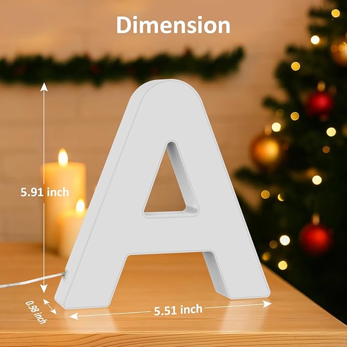 Light Up LED Letter Lights – USB Powered Color Changing Alphabet Sign, APP Controlled Night Light for Bedroom, Party, Birthday, Christmas & Valentine Decorations, A