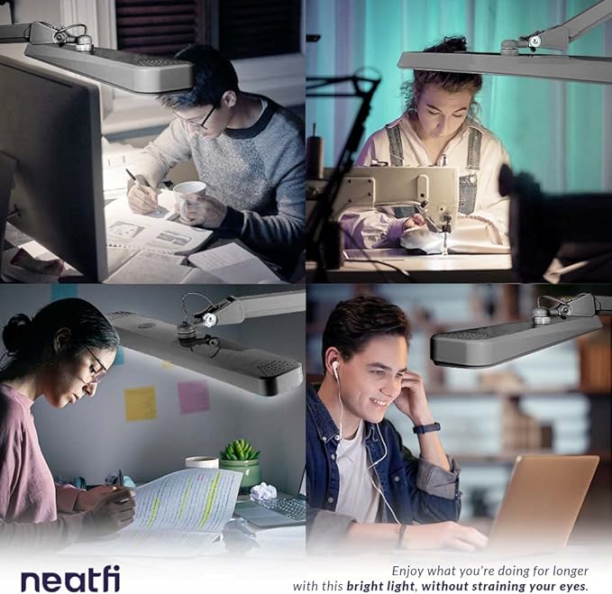 Neatfi XL 2,500 Lumens LED Task Lamp, 22 Inches Wide, 30W, 162 Pcs SMD LED, Eye-Caring, Desk Light with Clamp for Home, Office, and Study Room (Non-CCT, Silver)
