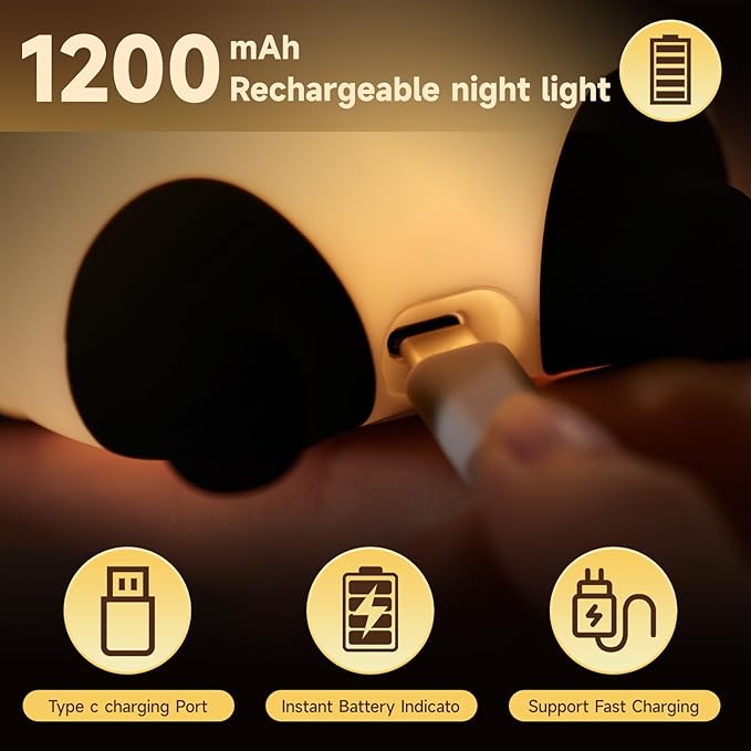 Lying Flat Panda Night Light, LED Squishy lamp, Cute Light Up Panda, Silicone Dimmable Nursery Nightlight, Rechargeable Bedside Touch Lamp for Breastfeeding