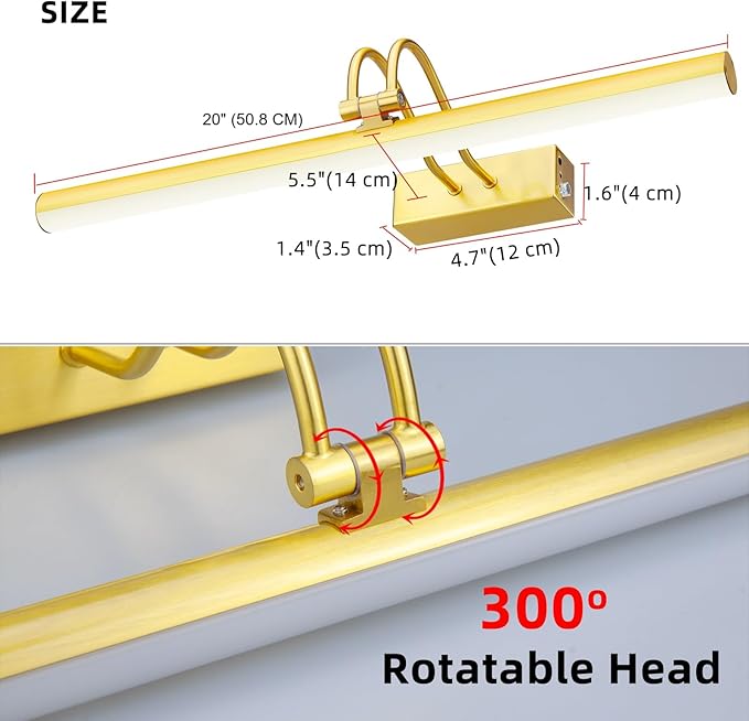 Picture Light,Picture Lights for Wall Cordless,20" Picture Lights with Timer and Dimmable,Battery Wall Lights for Display Gallery Painting Art Frame Portrait-Plated Gold 2Color