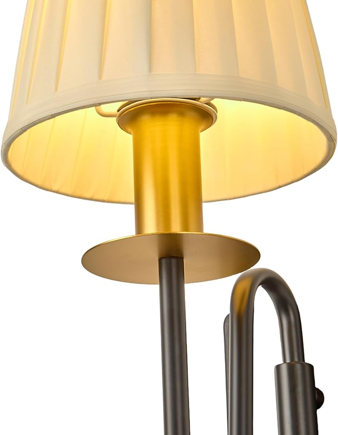 Plug in Dimmable Wall Lamp,Plug-in or Hardwired Installation Wall Sconce with Beige Pleated Fabric Shade for Wall Painting,Modern Living Room, Bedroom, Hallway,Led Bulbs Included-(Black)