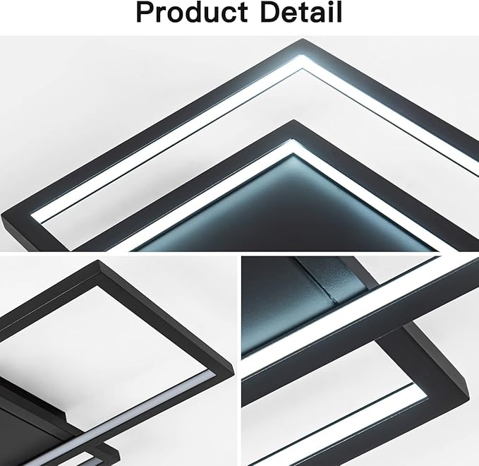 Updated Modern Ceiling Light,Preminum Close to Ceiling Light fixtures, Black Flush Mount Modern Light Fixtures Ceiling Full Dimmable for Dining Room Kitchen Bedroom Living Room