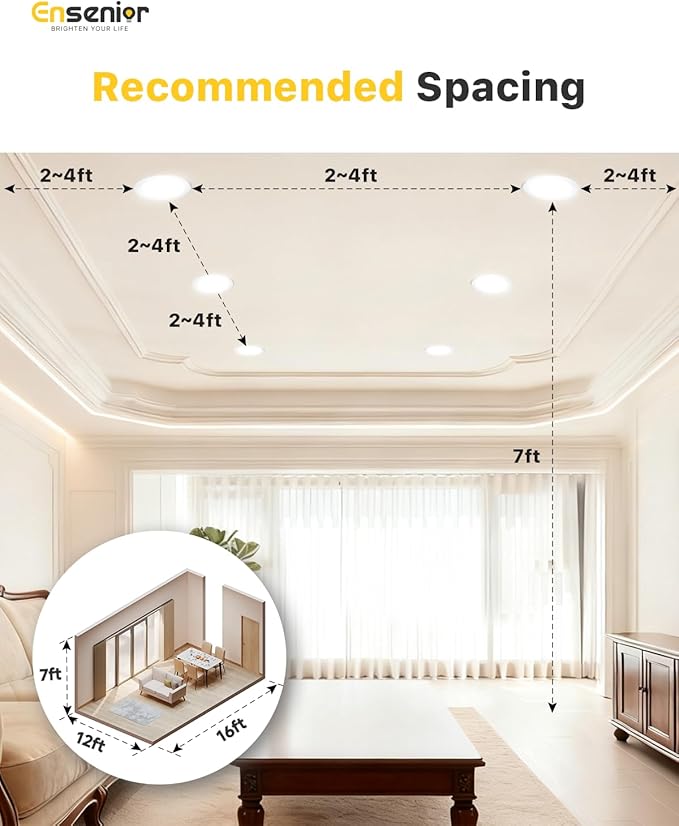 Ensenior 16 Pack 4 Inch LED Recessed Ceiling Light, Dimmable, 3000K Warm White, 750LM 9W 120V, High Brightness Canless Wafer Downlight - ETL&FCC&IC