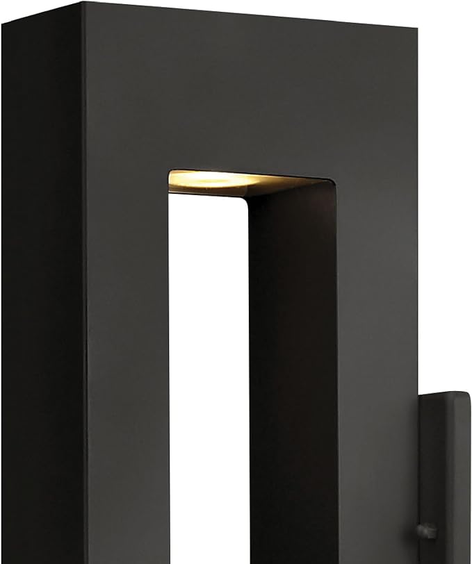 Hinkley Atlantis Medium Wall Mount Outdoor Lantern - Aluminum, Etched Glass Lens, LED Bulb Included, Dark Sky - Satin Black Finish