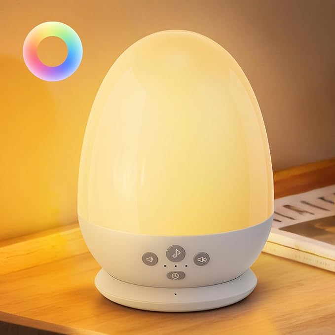 JolyWell Night Light for Kids, Egg Light for Nursery, Sound Machine for Sleep, Stepless Dimming, USB-C Rechargeable, Baby Night Light for Nursery & Bedroom