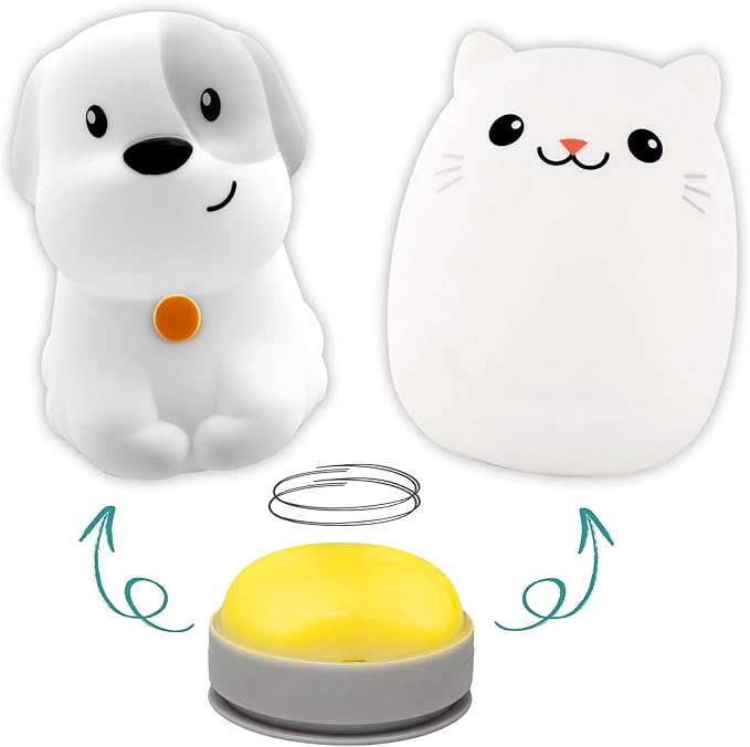 Lumipets Puppy & Cat Silicone Night Light Bundle | Cute Squishy Animal Night Lights for Kids | Silicone Nursery Lamp with Tap & Remote Control | Color Changing Portable Nightlights for Boys & Girls