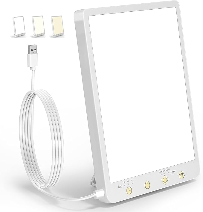 10000 Lux Light Therapy Lamp - 3 Color Modes, Slim Portable Design, Memory Function & Touch Control, Sunlight Lamp for Home Office, Wall Mountable Therapy Light.