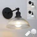 Pathson Battery Operated Wireless Wall Sconce, Rechargeable Modern Wall Vanity Light, Striped Glass Bowl Lampshade, Remote Dimmable Wall Lighting Indoor Led Wall Lamp Fixture for Bedroom Living Room