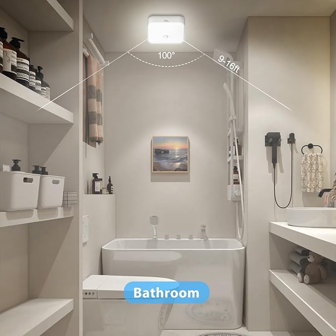 Rechargeable Motion Sensor Closet Light, Rechargeable Battery Operated Ceiling Light Wireless, 500LM Wireless Motion Activated Light for Shower Stairs Hallway Pantry Porch Garage, 5000K 2 Pack