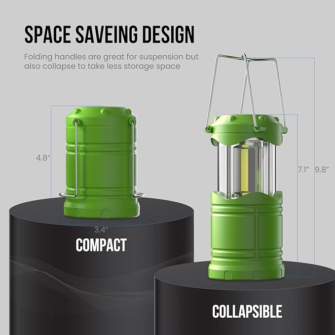 Lichamp LED Camping Lantern, 4 Pack Battery Powered Flashlight for Power Outages, Portable Collapsible Hanging Light Essential for Home, Outdoor, Emergency Lamp Survival Kit Gear for Hurricane, Green