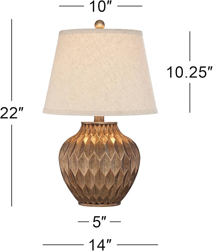 360 Lighting Buckhead Traditional Style Small Accent Table Lamps 22" High Set of 2 Warm Bronze Geometric Urn Tapered Drum Shade for Living Room Bedroom House Bedside Nightstand Home Office