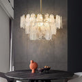 LOVEDIMA Gold Dining Room Chandelier Multi-Tier Lantern Pendant Lighting,Cloud Glass Metal Chandeliers Hanging Ceiling Light Fixtures (6-Light)