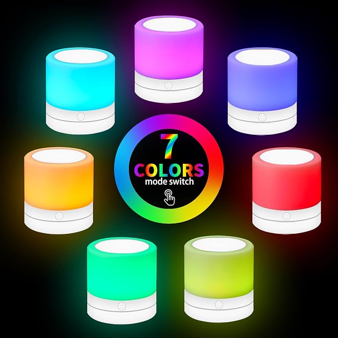 Nursery Night Light for Kids, USB Rechargeable Small Desk Lamp,13 RGB Colors & 4 Brightness & 1 Remote, Touch Bedside Cordless Table Lamp, Portable Night Lamp for Bedroom Living Room Home (White)