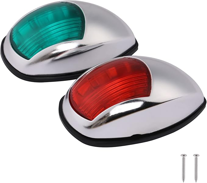 Boat Navigation Lights Red and Green Bow Light LED Marine USCG 2 NM Vertical Mount 10-30 Volt 1 Pair (Vacuum Electroplate Silver)