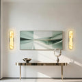 2 Pack Alabaster Wall Sconces 20" Black Modern Vanity Wall Lights with Spanish Natural Marble Lampshade 3000K LED Alabaster Wall Lighting for Hallway Bathroom Bedroom Living Room