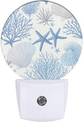 Plug-in Coastal Blue Seaside Pattern Night Light Starfish Shells and Coral Nightlight with Dusk to Dawn Sensor, Auto On/Off 0.5W Energy-Saving LED Lighting Sleep Friendly