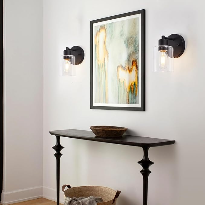 Wall Sconce, Black Vanity Light, Modern Bathroom Light Fixture with Clear Glass Shade and Moisture and Rust Prevention,Hallway Wall Lamp Mount Light Fixtures for Mirror(1PACK)
