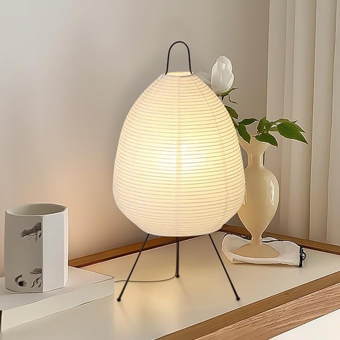 Rice Paper Lamp, Japanese Paper Lantern for Bedroom/Table/Office Soft Light, Noguchi Lamp for Wabi-Sabi Decor and Cozy Ambiance