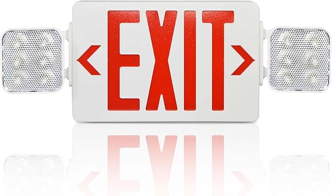 LED Combo Exit Sign Emergency Light, Commercial Emergency Exit Lights with Battery Backup, Double Sided and Adjustable Two LED Head, Fire Resistant UL 94V-0, AC 120/277V (1 Pack)