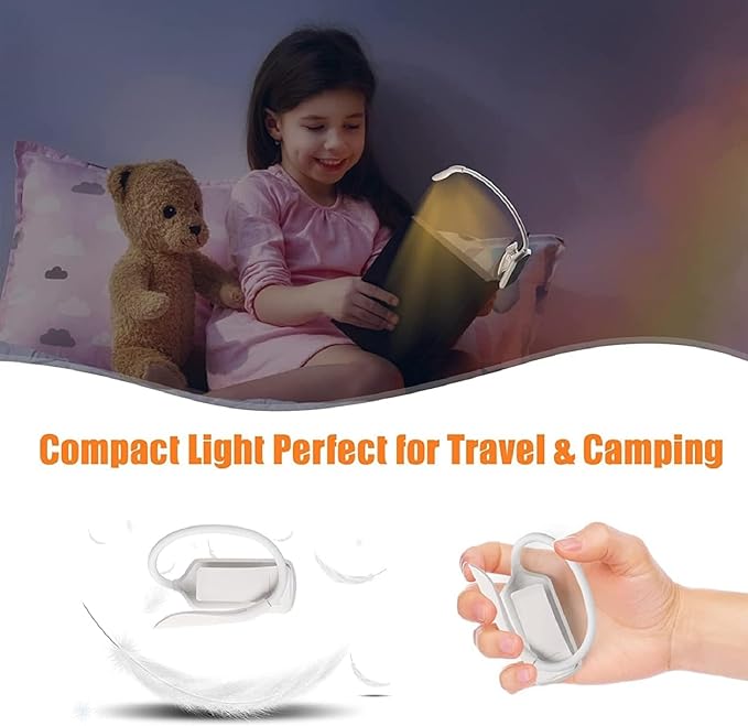 7 LED Book Light， USB Rechargeable Clip on Reading Light with Touch Sensor, 3 Light Colors (White/Warm/Mixed), Stepless Dimming Brightness，Clip Light in Bed,Mini Ultra Light Portable