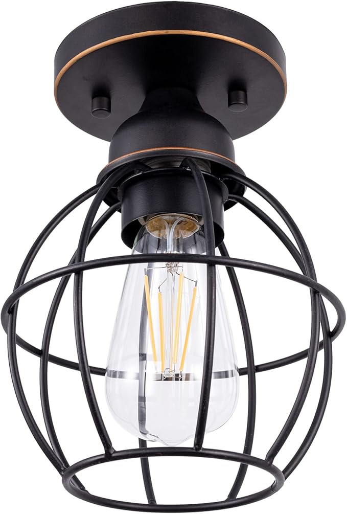 GRUENLICH Semi Flush Mount Ceiling Light Fixture for Outdoor and Indoor, E26 Medium Base 60W Max, Metal Housing and Metal Cage, Bulb not Included, 2-Pack, Oil Rubbed Bronze Finish