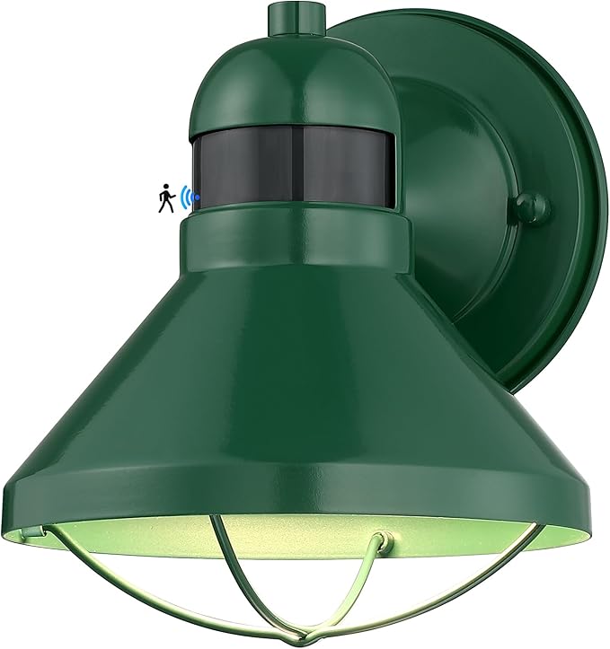 LONEDRUID Motion Sensor LED Outdoor Wall Light Fixtures Dusk to Dawn Exterior Sconce Lighting Green Farmhouse Porch Lamp Waterproof Outside Barn Lights Wall Mount for House Patio Garage Entryway