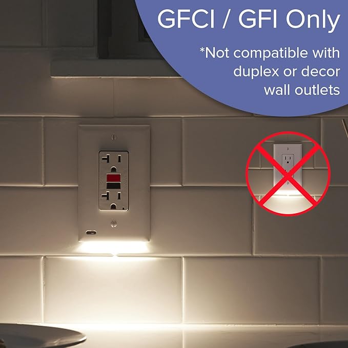 3 Pack - SnapPower GuideLight [for GFCI Outlets Only] - Night Light - Electrical Outlet Wall Plate With LED Night Lights - Automatic On/Off Sensor - (GFCI, White)
