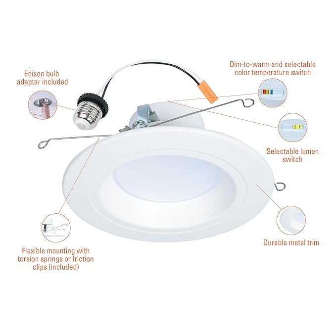 HALO 5/6 inch LED Recessed Light Retrofit Selectable CCT 2700K-5000K Dimmable Dim to Warm 900/1200 Lumens Wet Location Indoor Outdoor Ceiling Downlight RL56LS9FSD2W1EWH