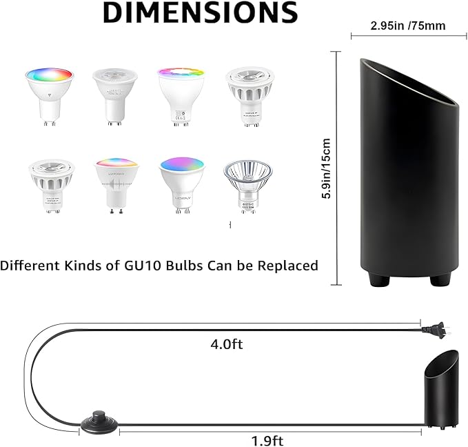 Spot Lights Indoor Uplights 8W Floor Can Uplighting Indoor with 3000K GU10 Bulb Desktop Corner Accent Lighting for Home Plant Picture Living Room with 5.9 FT Plug Cord and Foot Switch(2Pack)