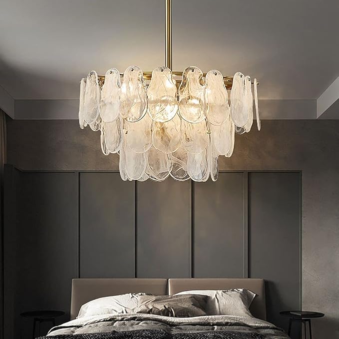 LOVEDIMA Chandelier Gold Multi-Tier Lantern Pendant Lighting, Cloud Glass Entryway Chandeliers for Foyer Hanging Ceiling Light Fixtures (8-Light)