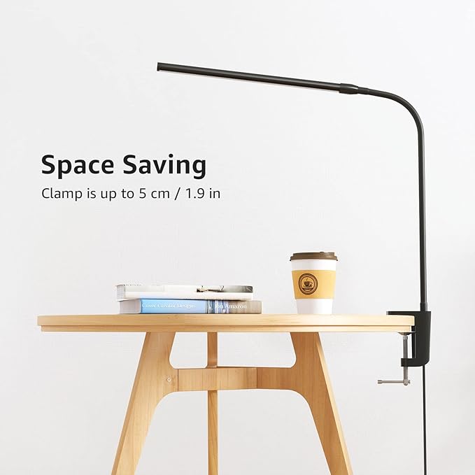 Lepro Clip on Desk Lamp LED Reading light Dimmable USB Small Clamp Lamp with 3 Color Modes 10 Brightness, Adjustable Flexible Gooseneck Table Light for Bed Headboard, Nail, Home Office,Computer(Black)