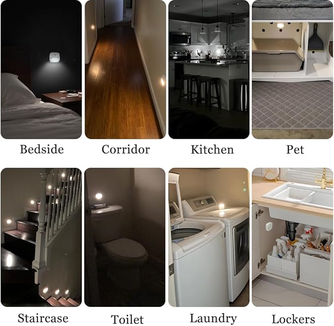 Motion Activated Night Light,Nightlights with Light Sensors Dual Color Modes 6000K White Light/3000K Warm Light Adhesive Installation for Bedroom, Kitchen, Stairs, Hallway,Garage,2 Pack